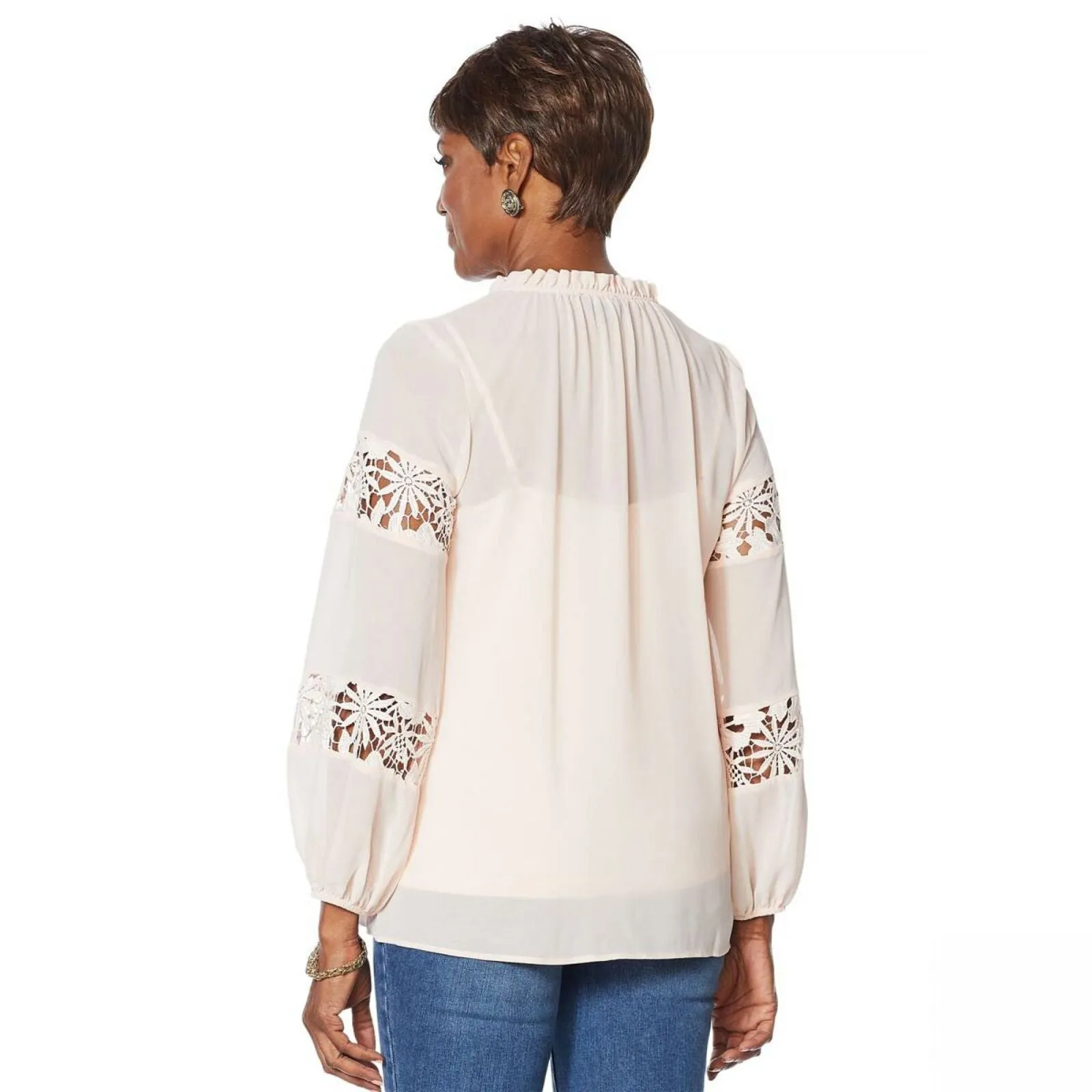Curations Women's Plus Size Artisan Lace Blouse With Cami