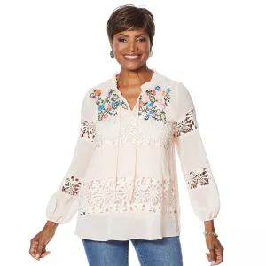 Curations Women's Plus Size Artisan Lace Blouse With Cami