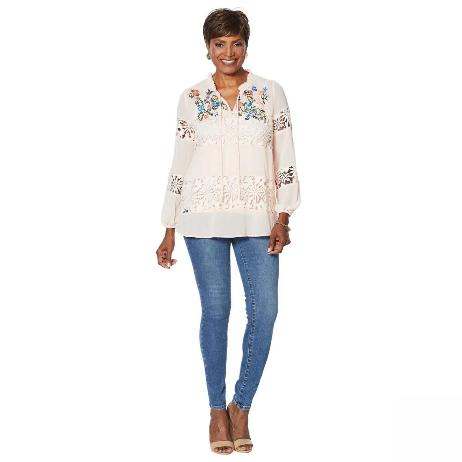 Curations Women's Plus Size Artisan Lace Blouse With Cami