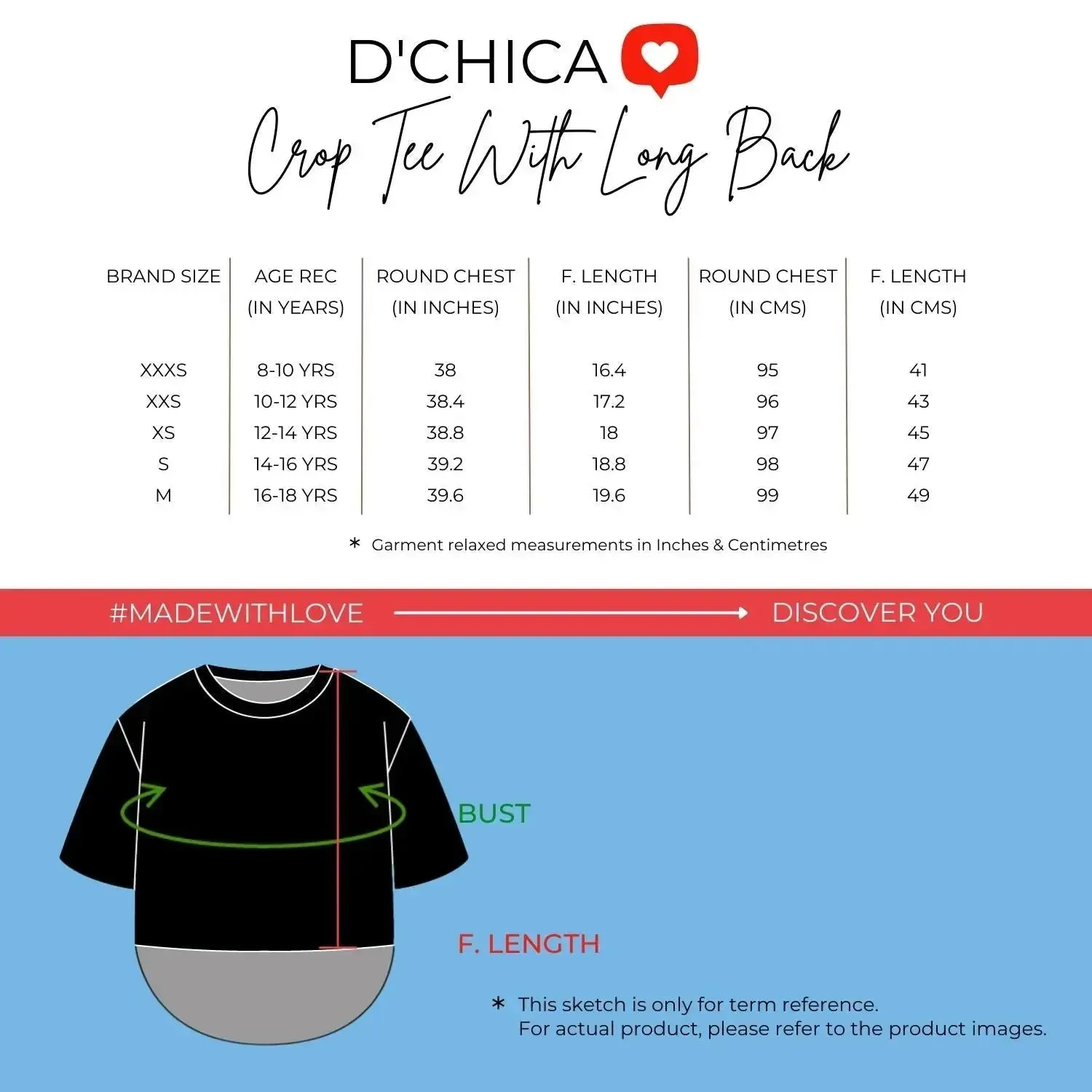 D'chica Stylish T-Shirt | Long T-Shirt from Back, Short T-Shirt from Front | Breathable Cotton for Everyday and Sports Wear