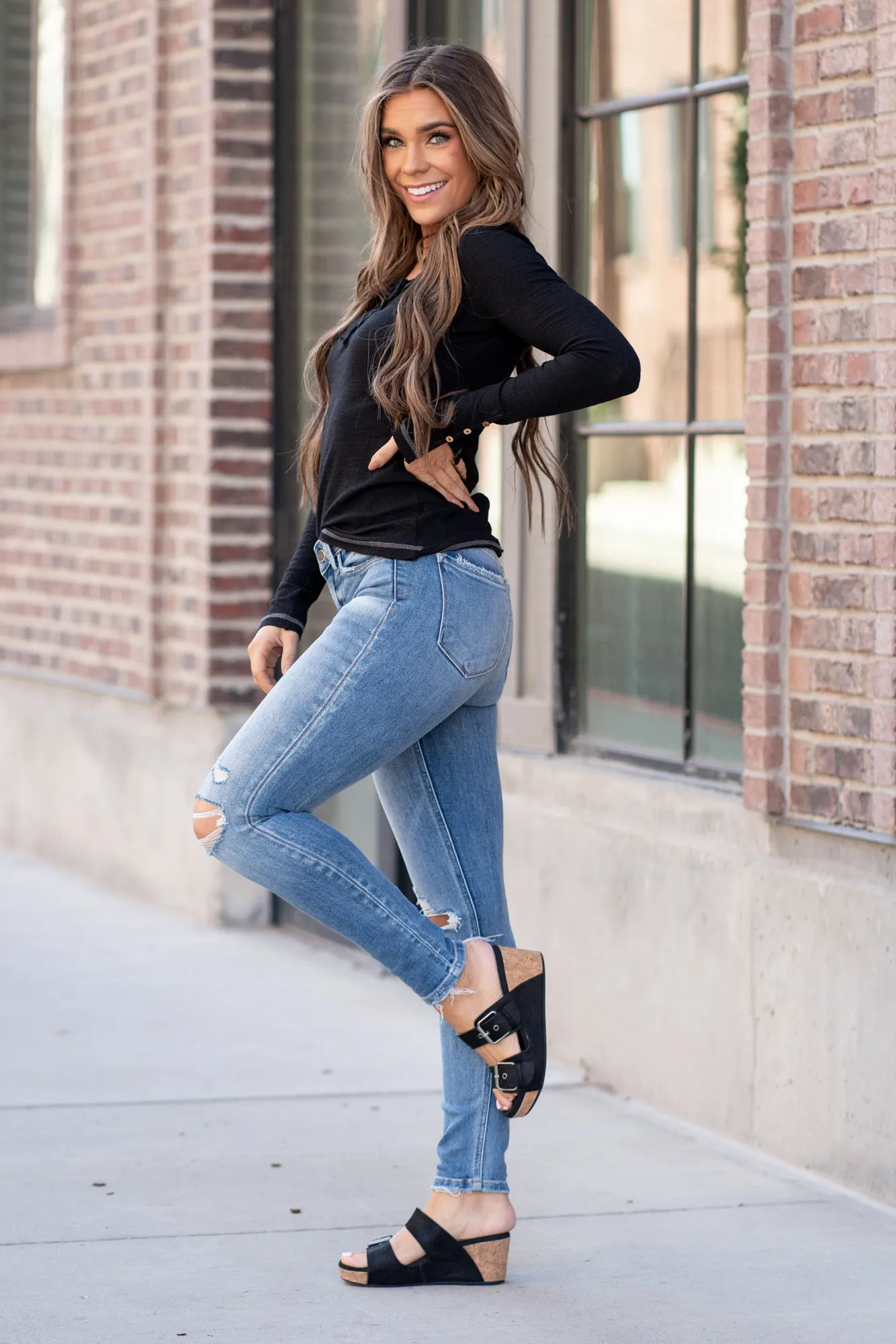 Distressed Tempo Mid Rise Ankle Skinny
