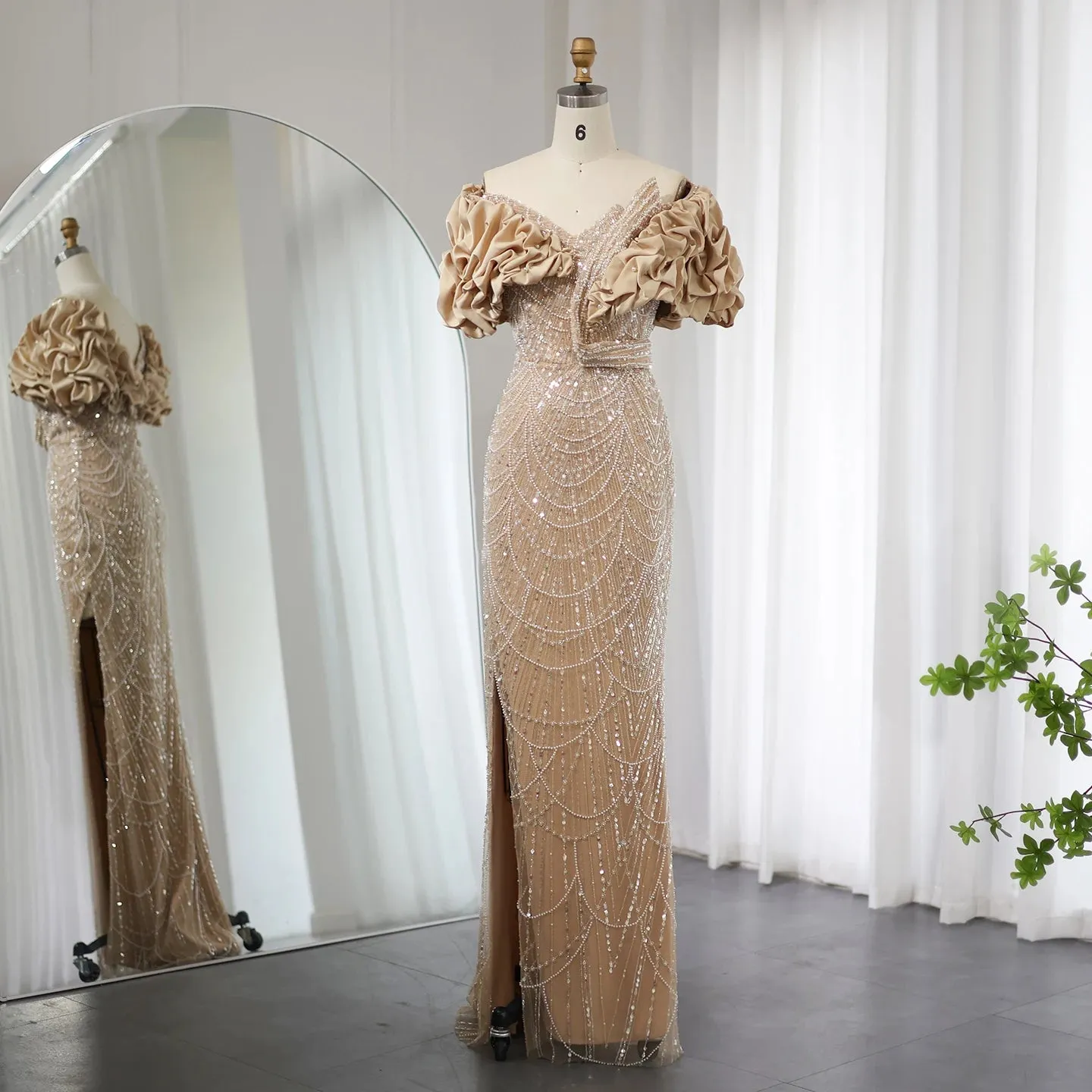 Elegant Off Shoulder Mermaid Sage Green Evening Dresses Luxury Dubai Women Arabic Champagne Wedding Party Gown