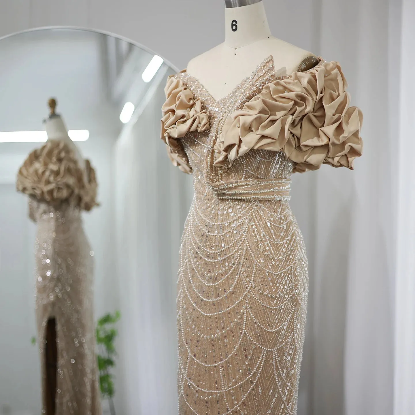 Elegant Off Shoulder Mermaid Sage Green Evening Dresses Luxury Dubai Women Arabic Champagne Wedding Party Gown
