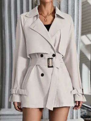 Elegant Plain Color Trench Coat with Belted Long Sleeves for Women | Ideal for Spring