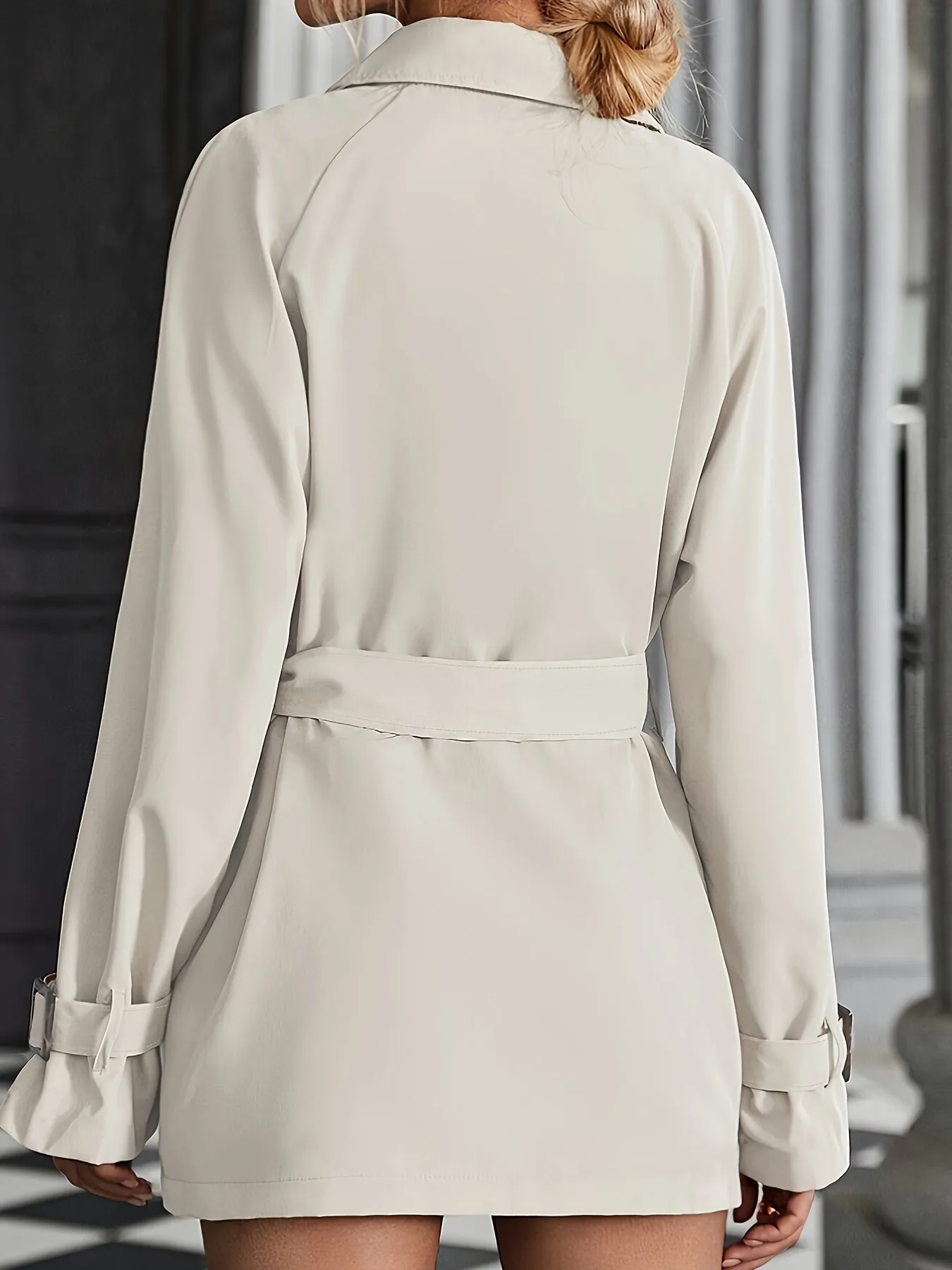 Elegant Plain Color Trench Coat with Belted Long Sleeves for Women | Ideal for Spring