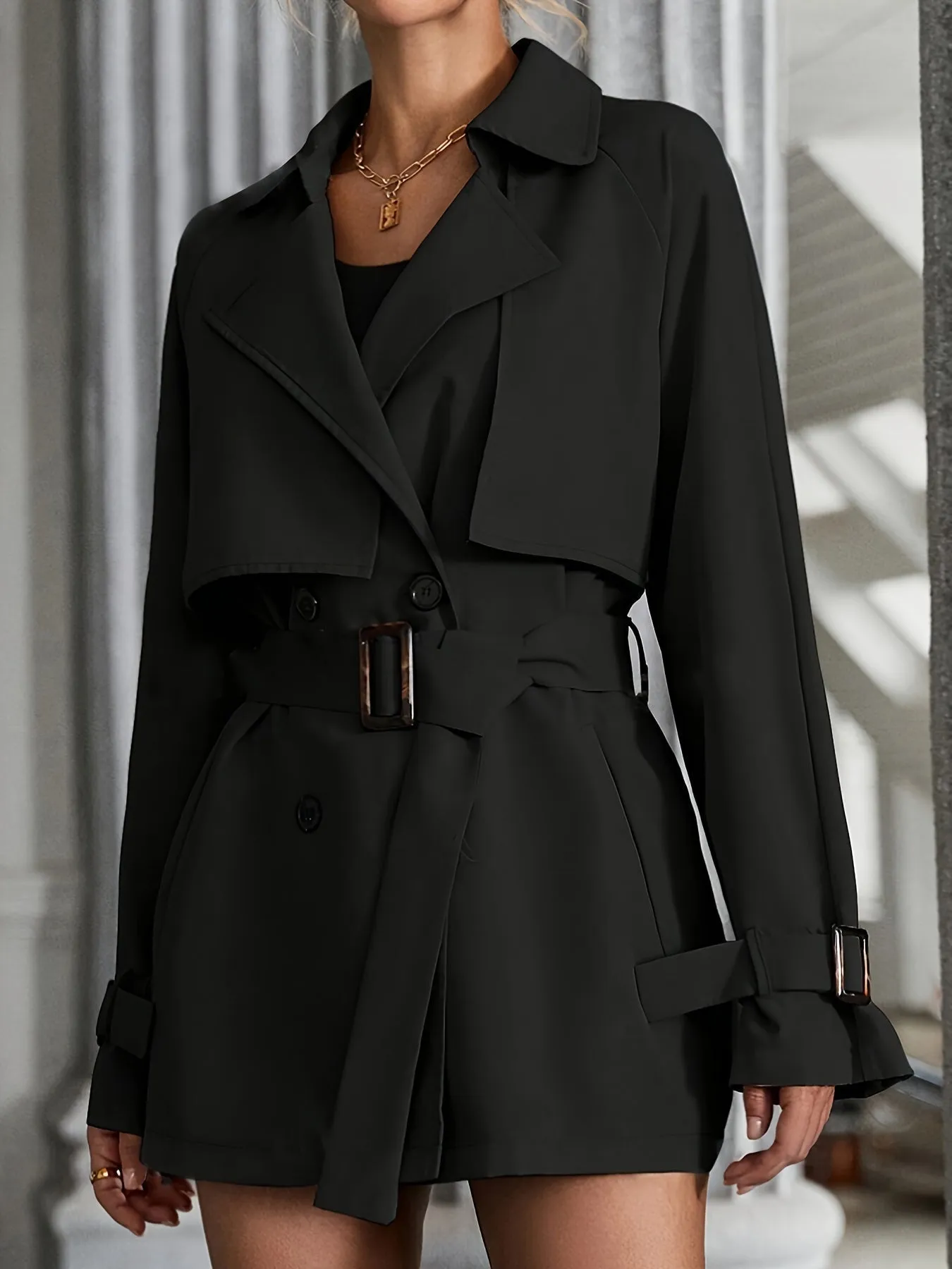 Elegant Plain Color Trench Coat with Belted Long Sleeves for Women | Ideal for Spring