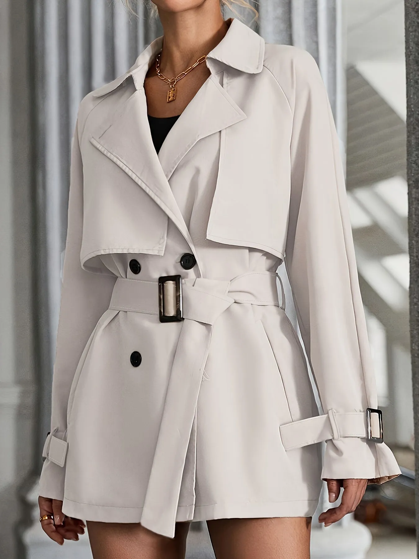 Elegant Plain Color Trench Coat with Belted Long Sleeves for Women | Ideal for Spring
