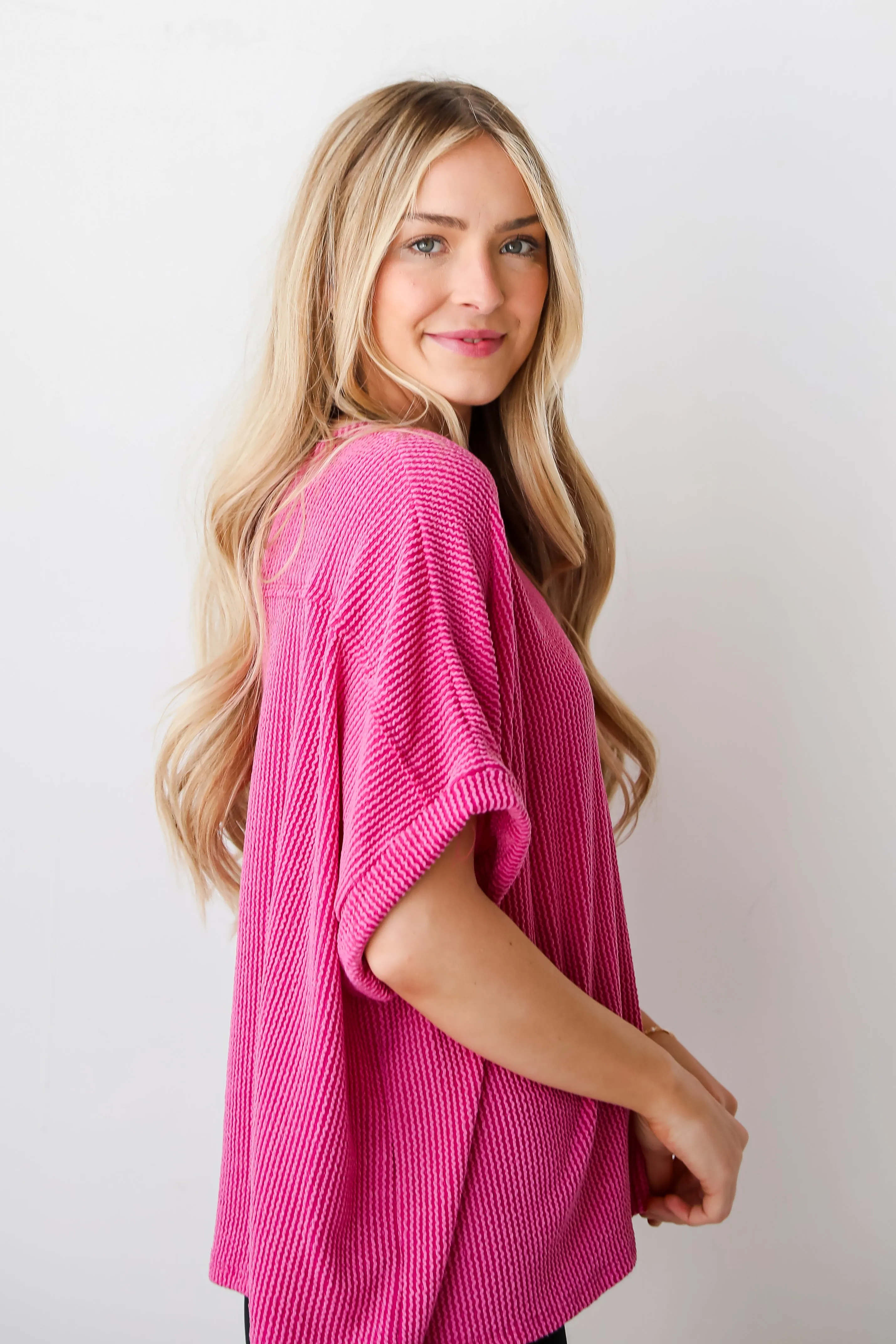FINAL SALE - Bella Fuchsia Oversized Corded Top