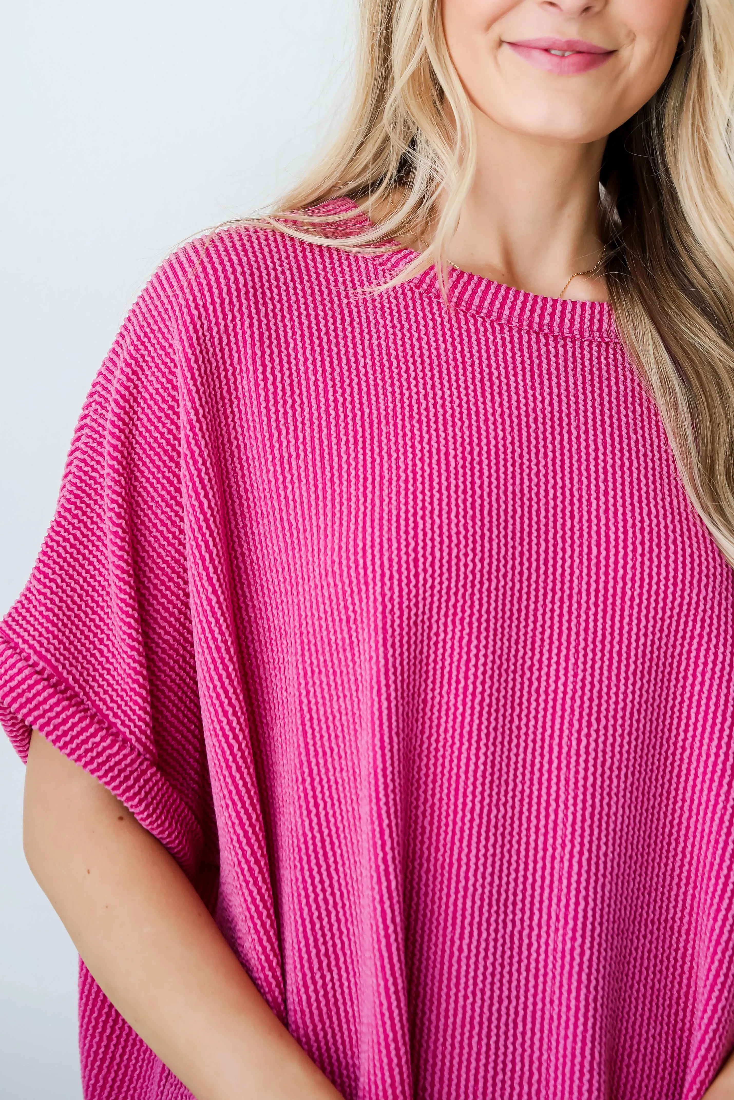FINAL SALE - Bella Fuchsia Oversized Corded Top
