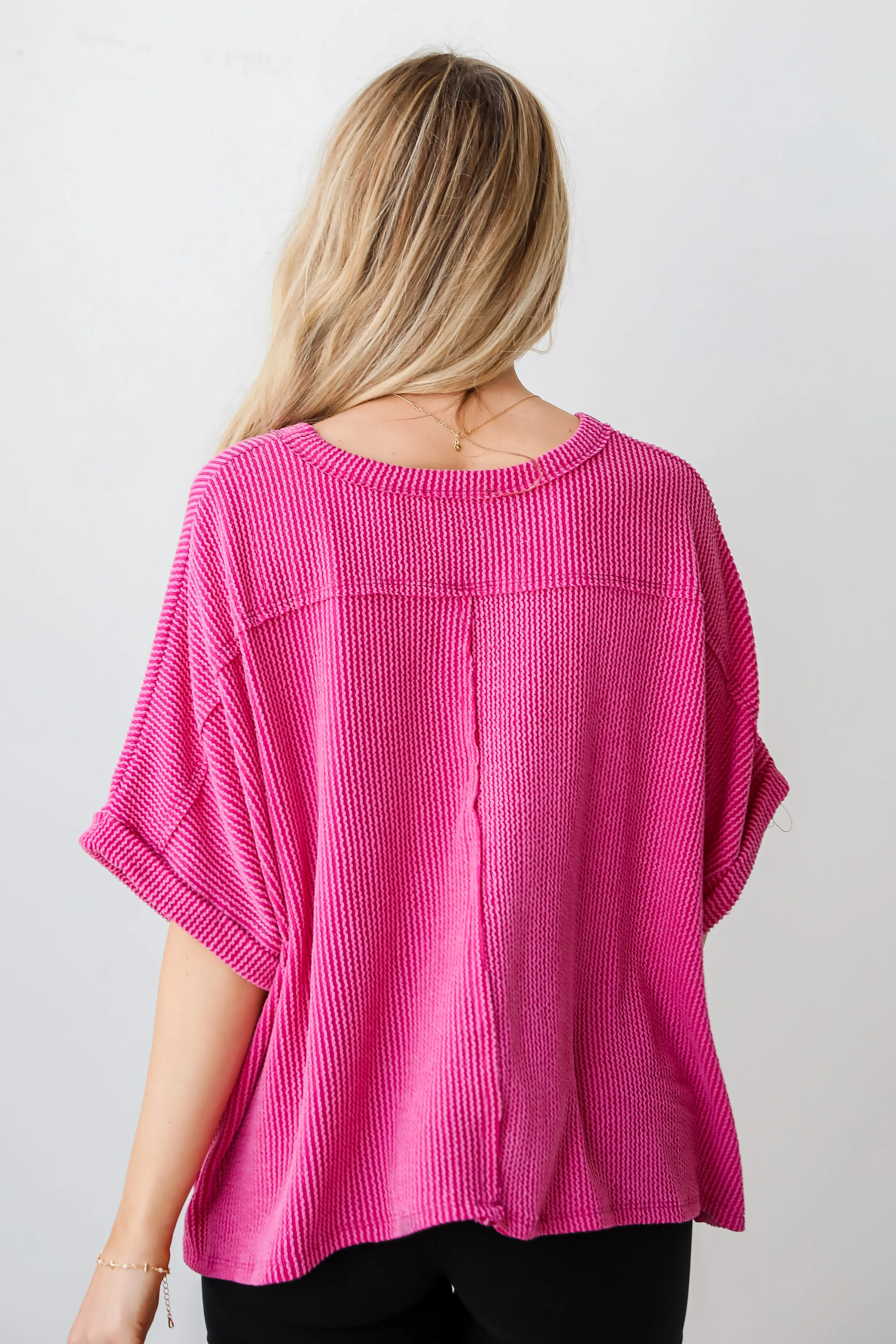 FINAL SALE - Bella Fuchsia Oversized Corded Top