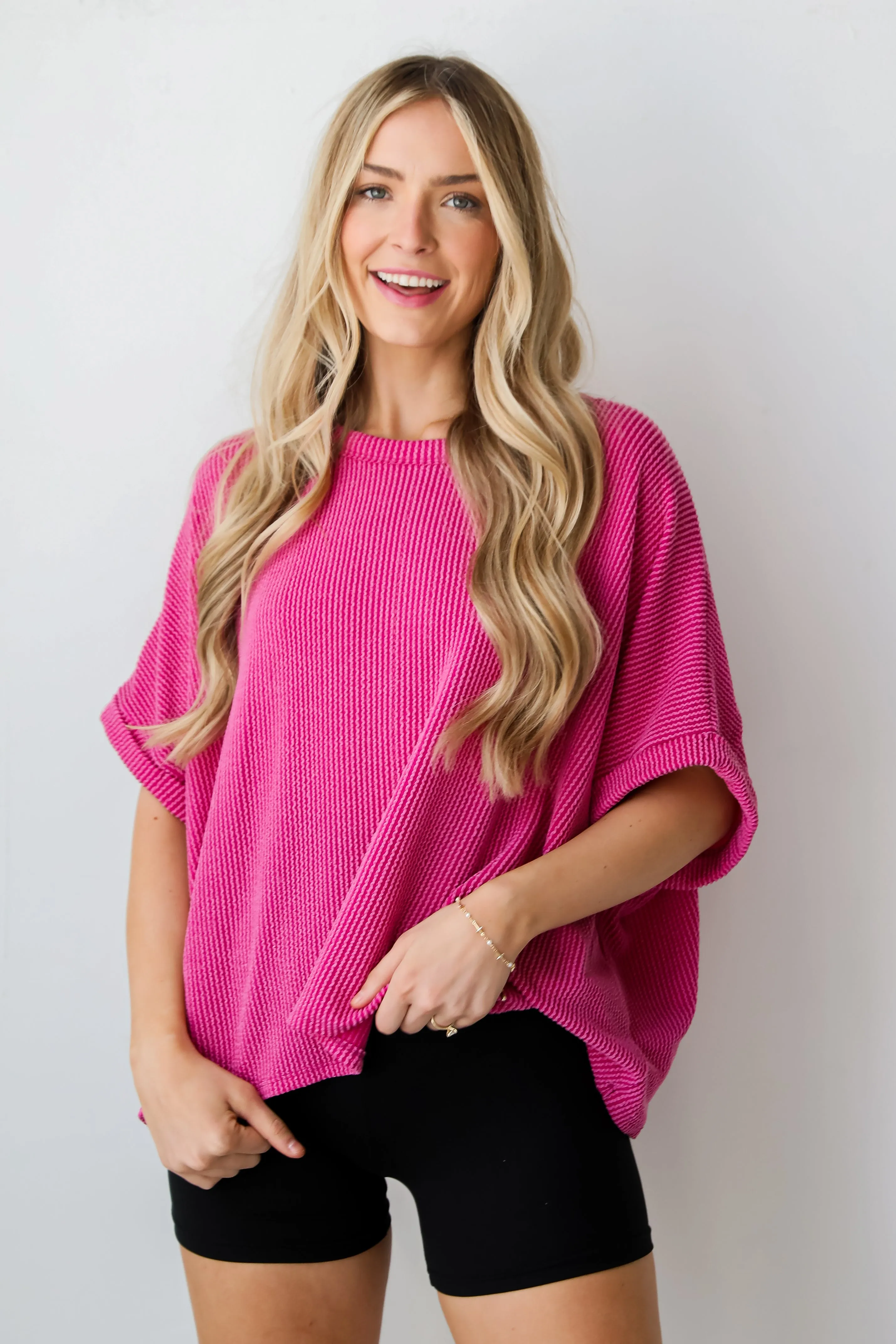 FINAL SALE - Bella Fuchsia Oversized Corded Top