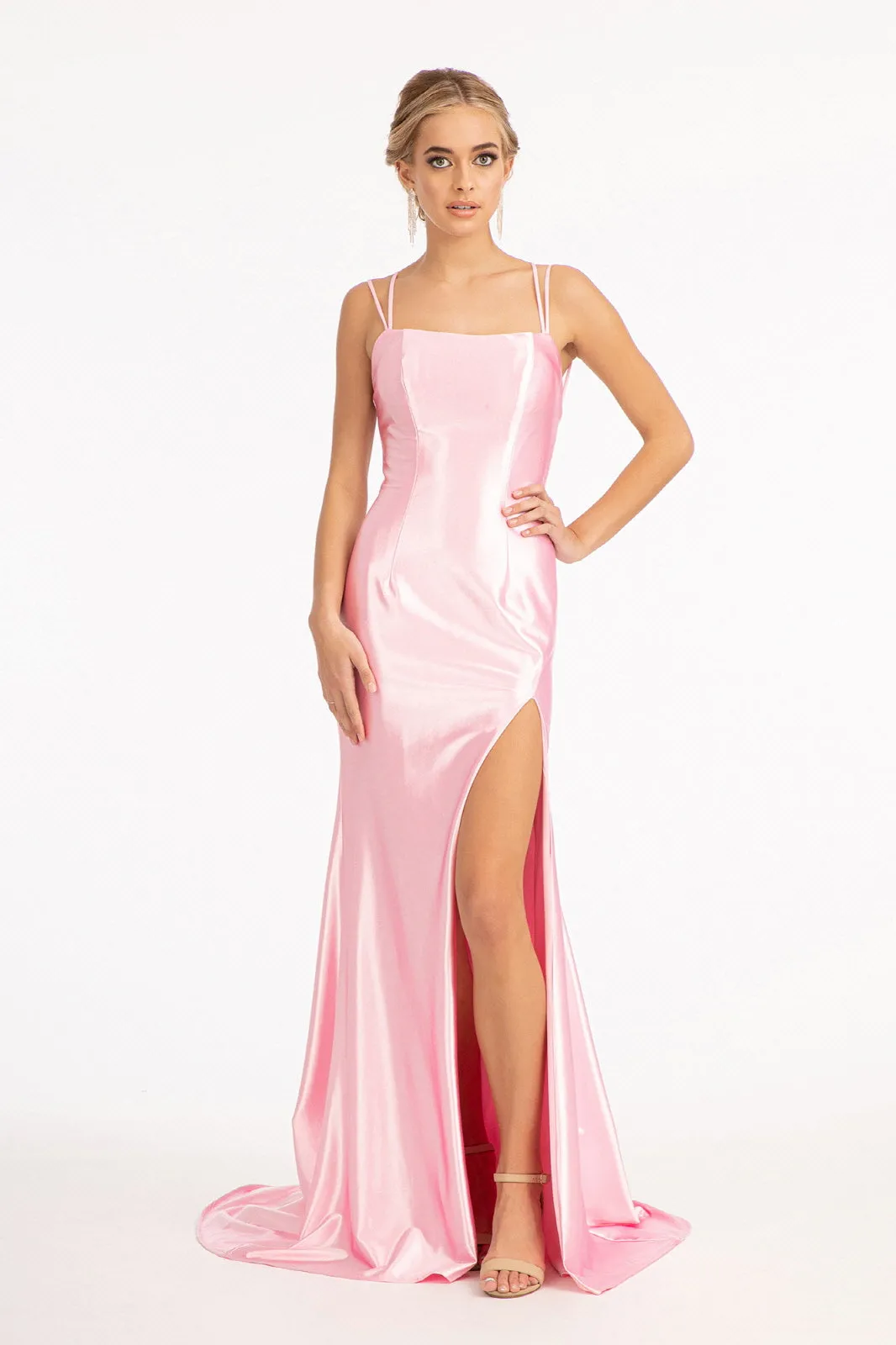 Fitted Long Shiny Satin Dress by Elizabeth K GL3061