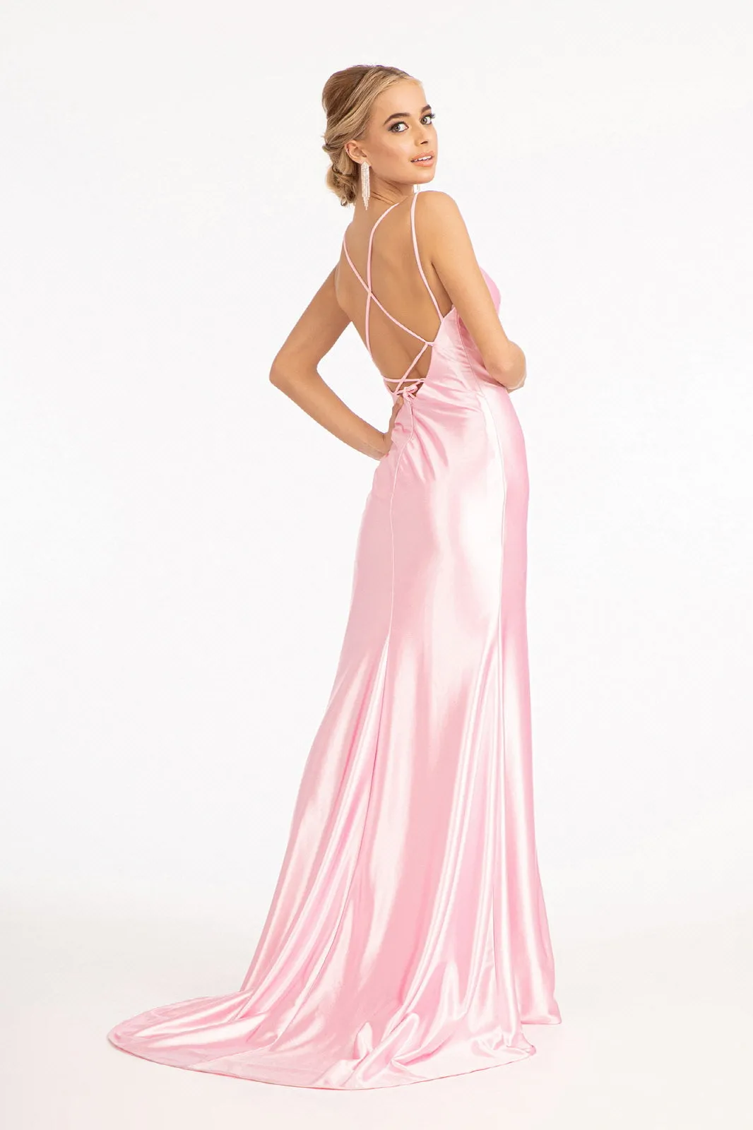 Fitted Long Shiny Satin Dress by Elizabeth K GL3061