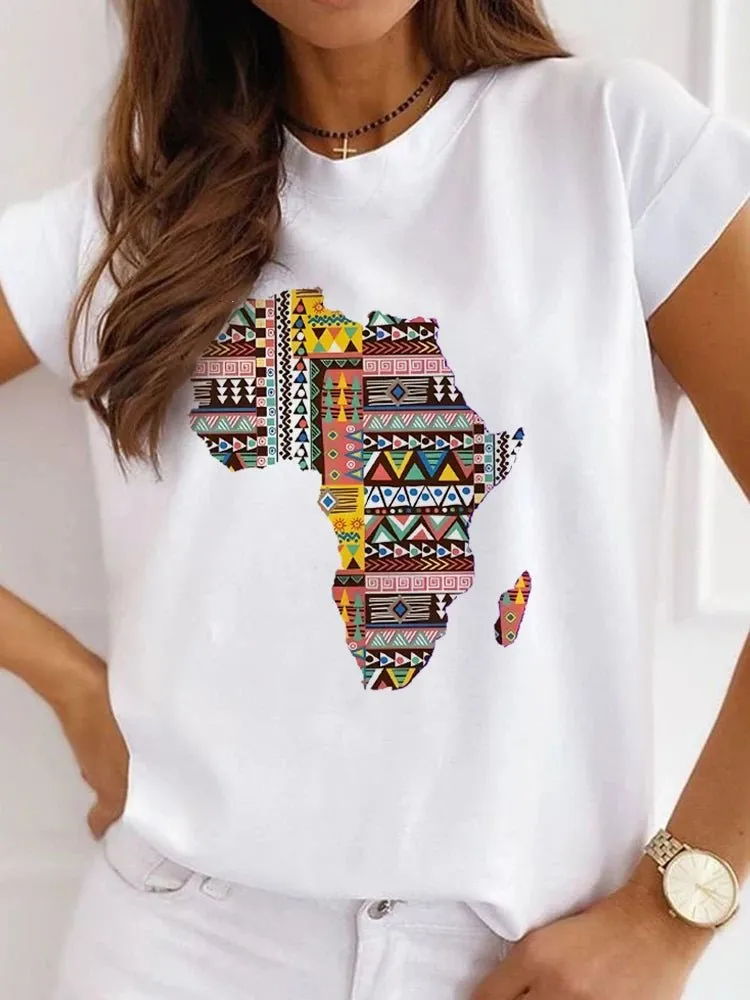 Fresh African Women's Casual Short Sleeve T-shirt: Loose-Fit O-neck White Tee