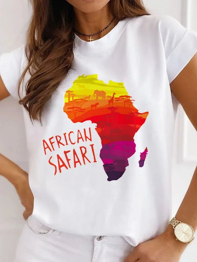 Fresh African Women's Casual Short Sleeve T-shirt: Loose-Fit O-neck White Tee