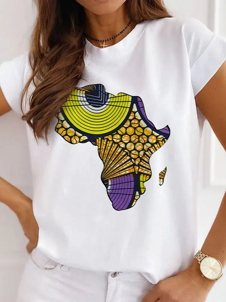 Fresh African Women's Casual Short Sleeve T-shirt: Loose-Fit O-neck White Tee