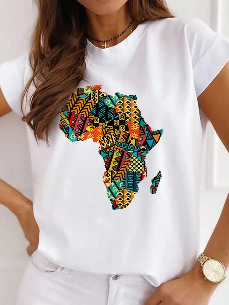 Fresh African Women's Casual Short Sleeve T-shirt: Loose-Fit O-neck White Tee