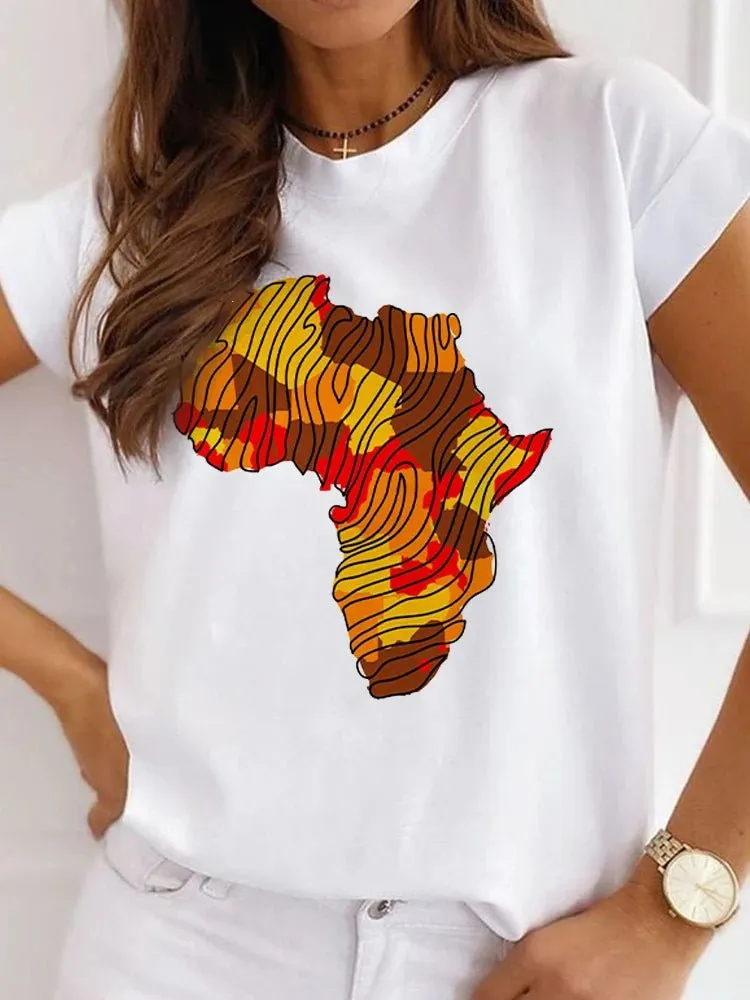 Fresh African Women's Casual Short Sleeve T-shirt: Loose-Fit O-neck White Tee