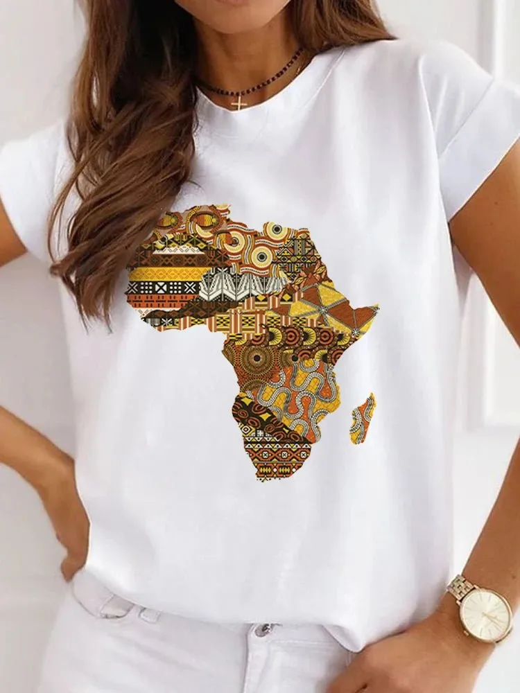Fresh African Women's Casual Short Sleeve T-shirt: Loose-Fit O-neck White Tee