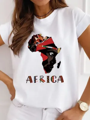 Fresh African Women's Casual Short Sleeve T-shirt: Loose-Fit O-neck White Tee