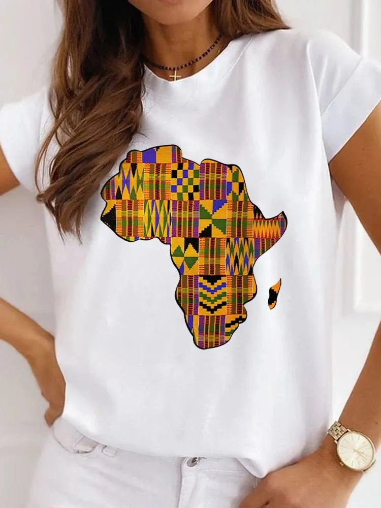 Fresh African Women's Casual Short Sleeve T-shirt: Loose-Fit O-neck White Tee