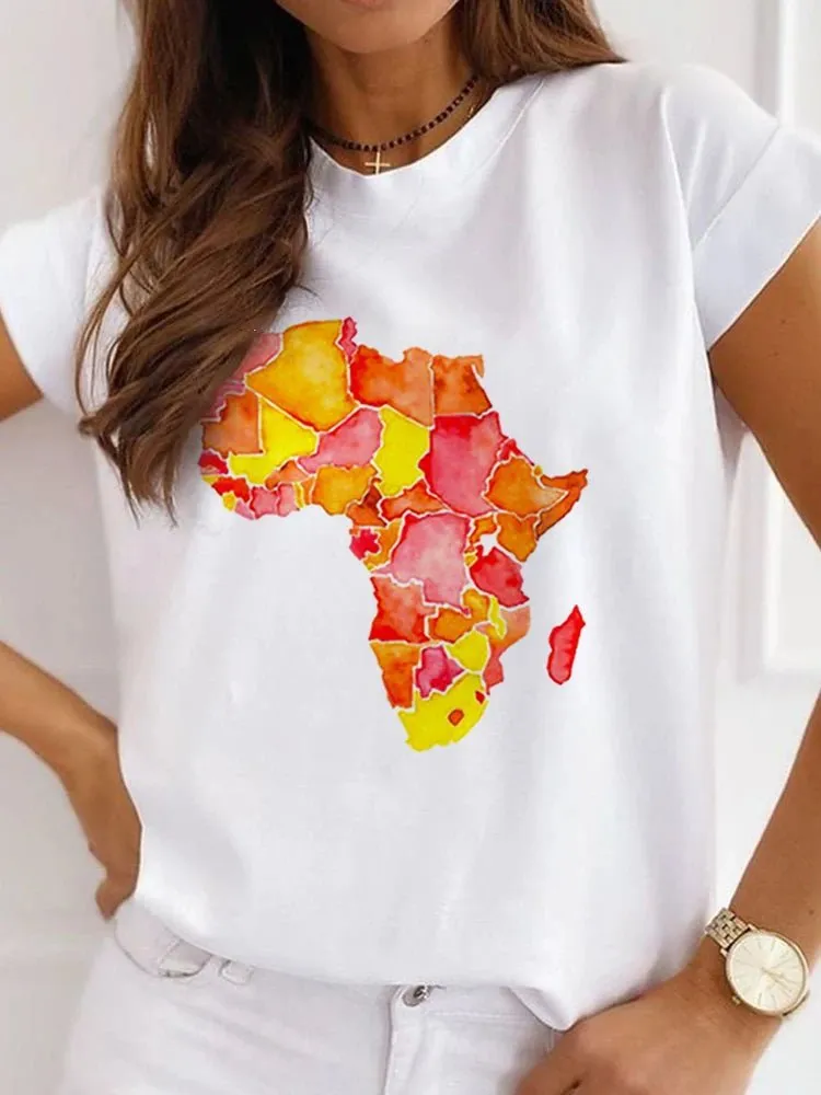 Fresh African Women's Casual Short Sleeve T-shirt: Loose-Fit O-neck White Tee