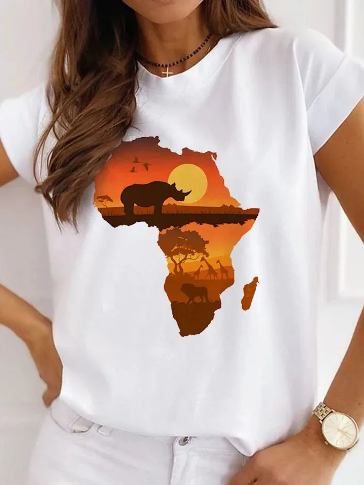 Fresh African Women's Casual Short Sleeve T-shirt: Loose-Fit O-neck White Tee
