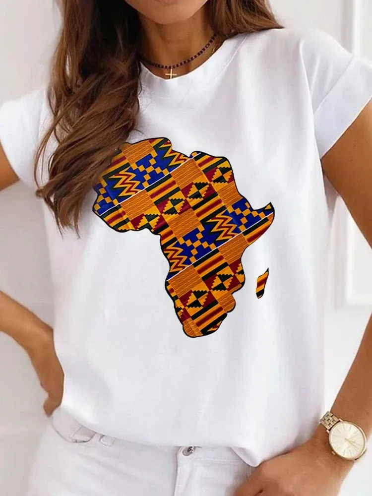Fresh African Women's Casual Short Sleeve T-shirt: Loose-Fit O-neck White Tee