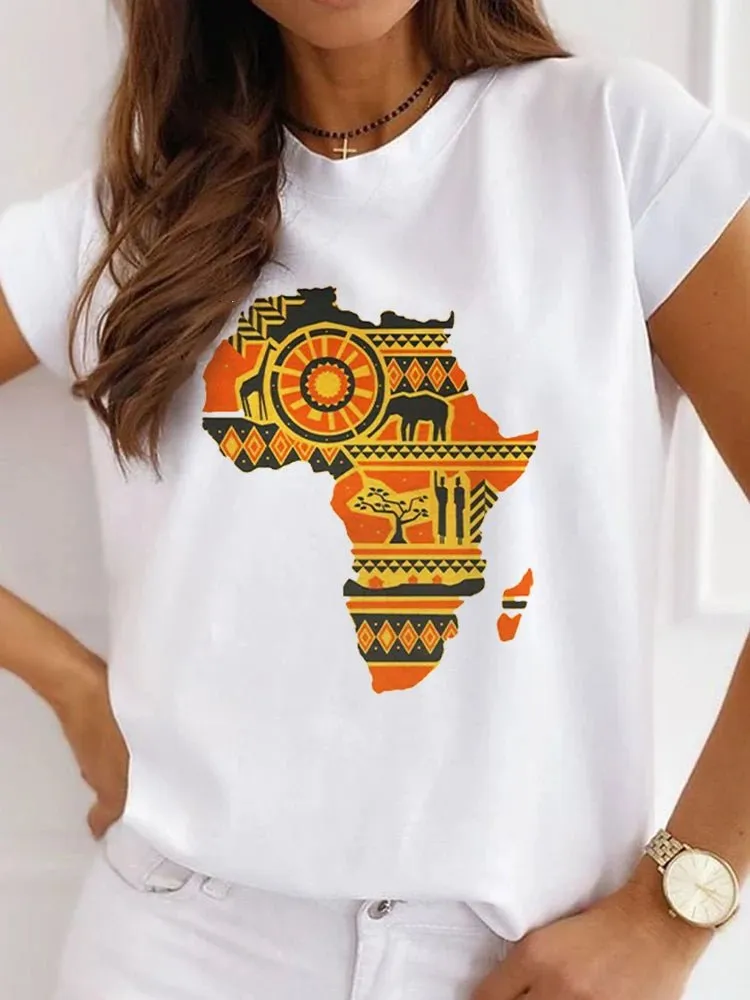 Fresh African Women's Casual Short Sleeve T-shirt: Loose-Fit O-neck White Tee