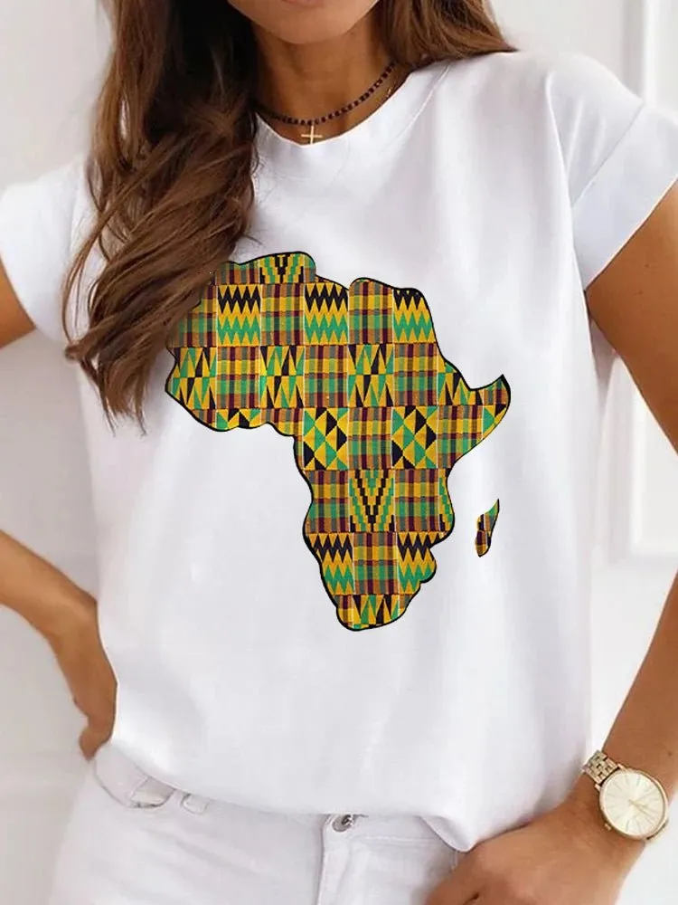 Fresh African Women's Casual Short Sleeve T-shirt: Loose-Fit O-neck White Tee