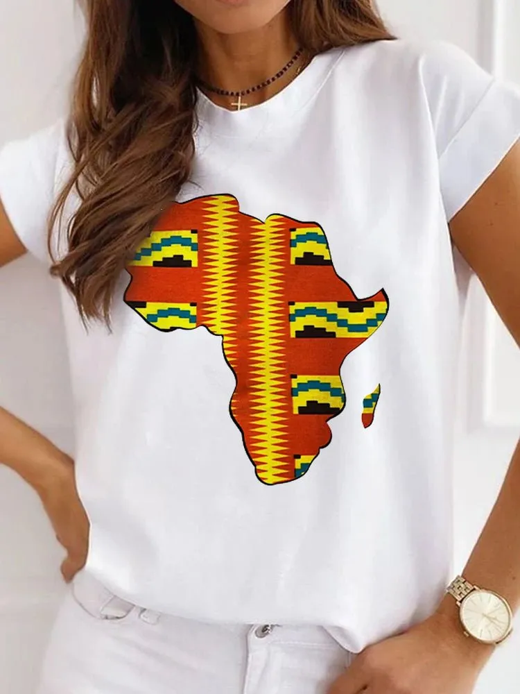 Fresh African Women's Casual Short Sleeve T-shirt: Loose-Fit O-neck White Tee