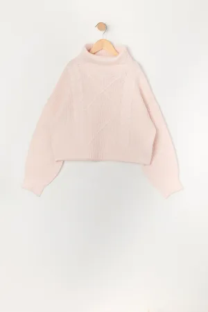 Girls Cable Knit Turtleneck Sweater