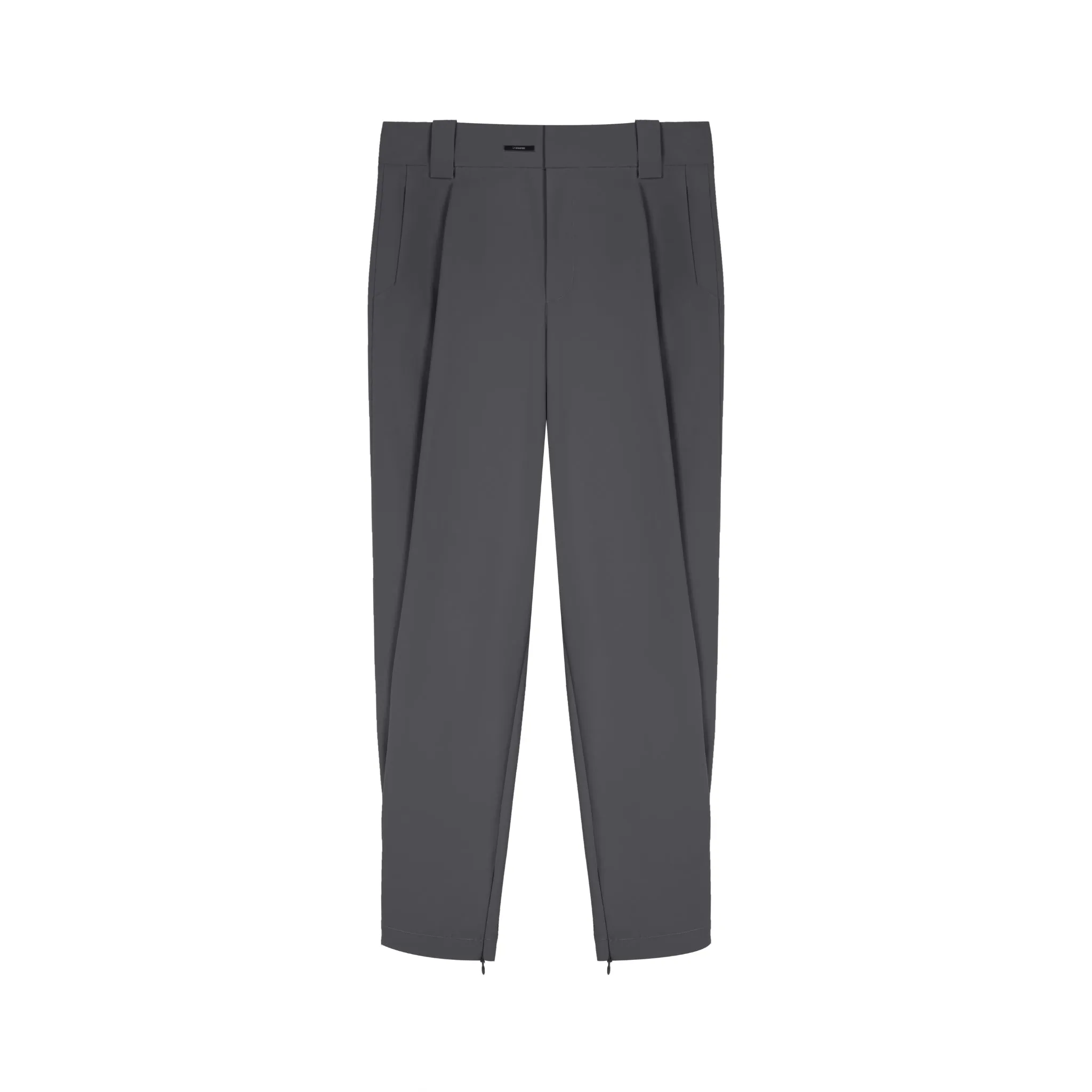 Grey Pleated Tapered Zip Slit Trousers