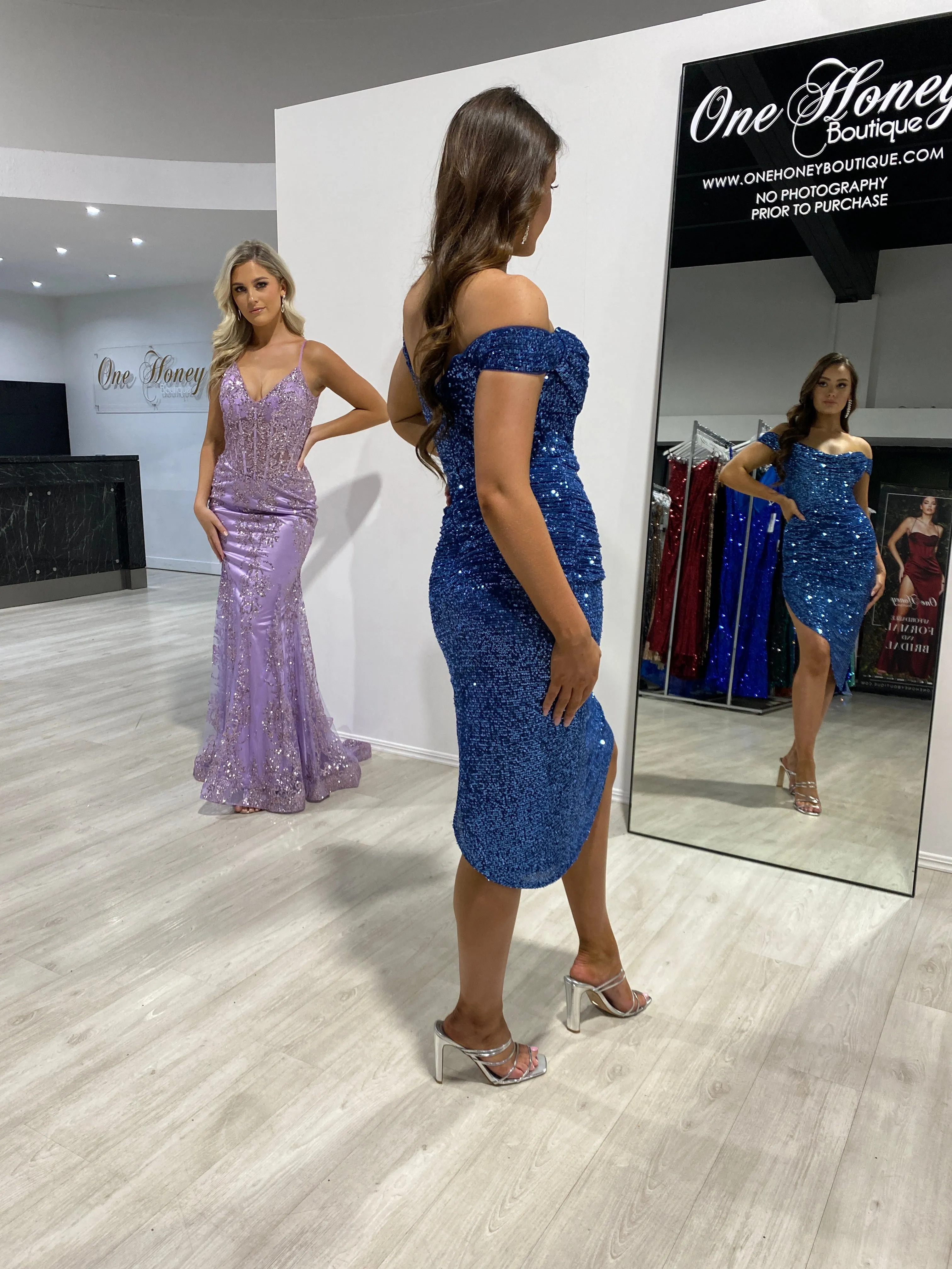 HESTA Sequin Off Shoulder Bustier Midi Dress