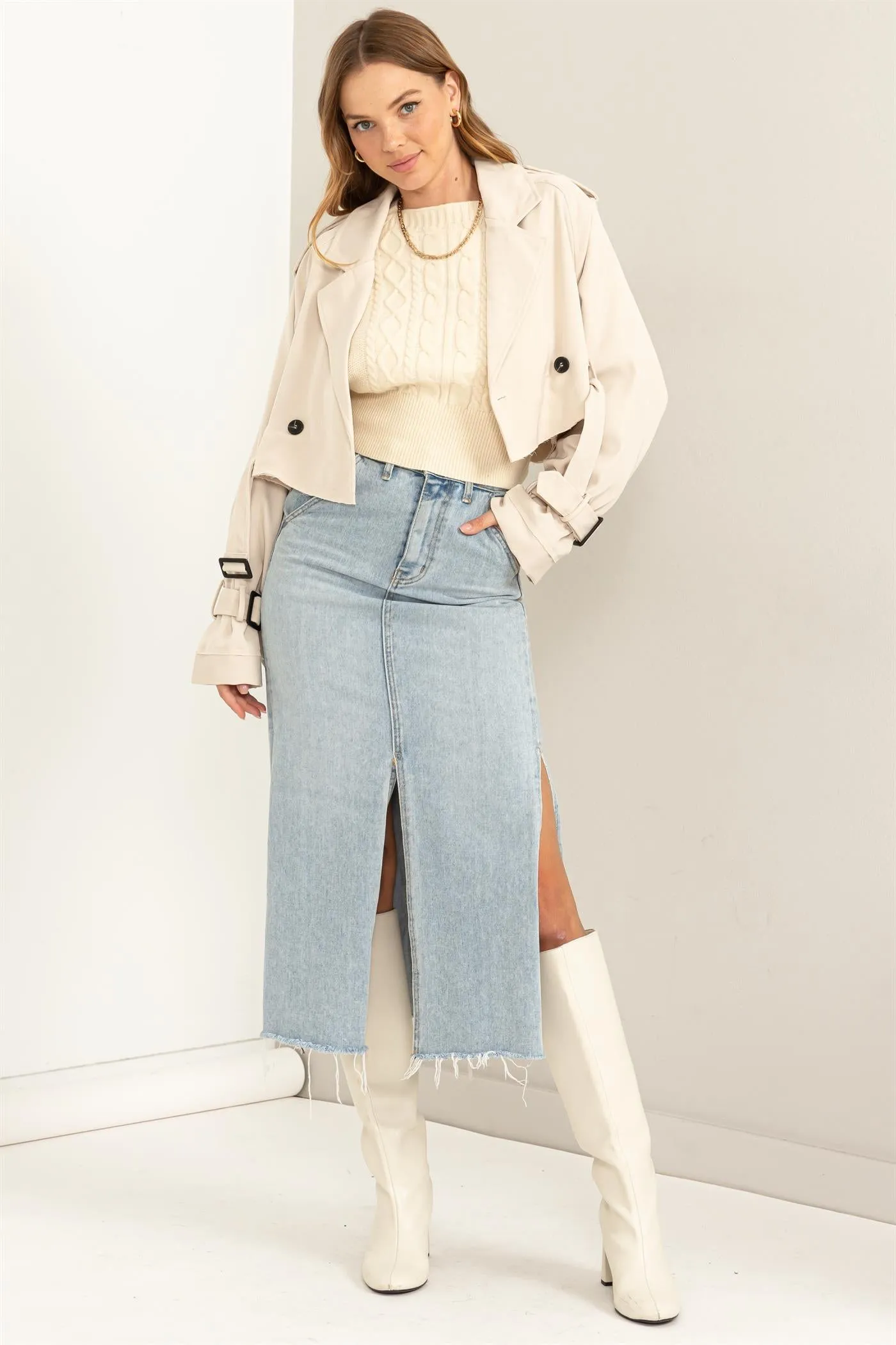 HF24C778-Cropped Trench Coat