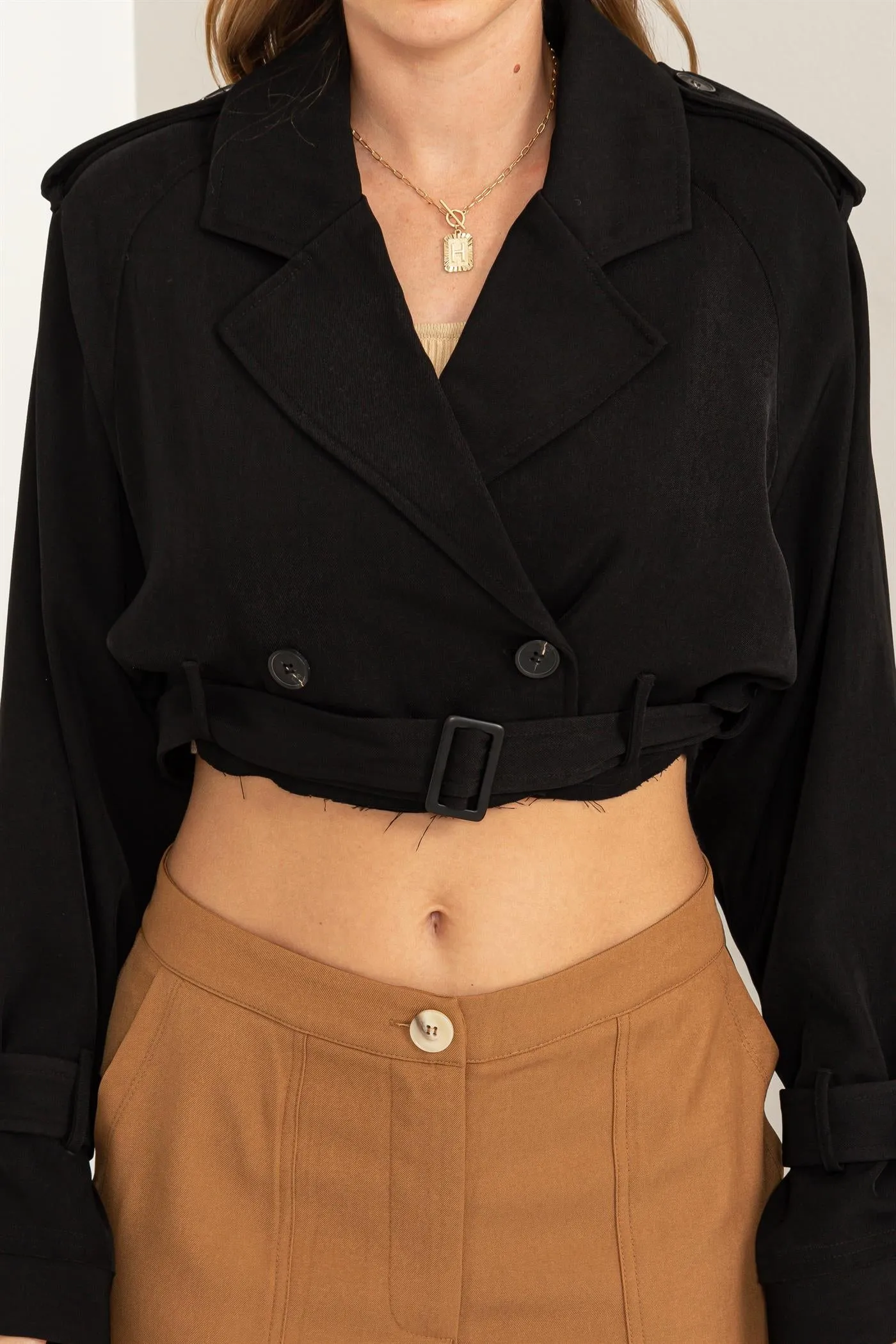 HF24C778-Cropped Trench Coat