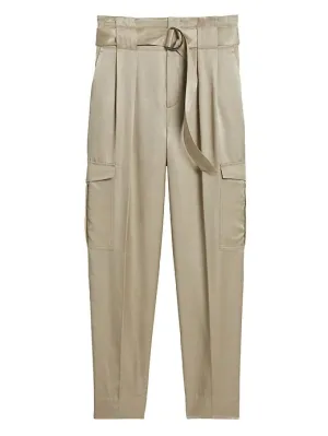 High-Rise Tapered Satin Cargo Pant in Crystal Sand