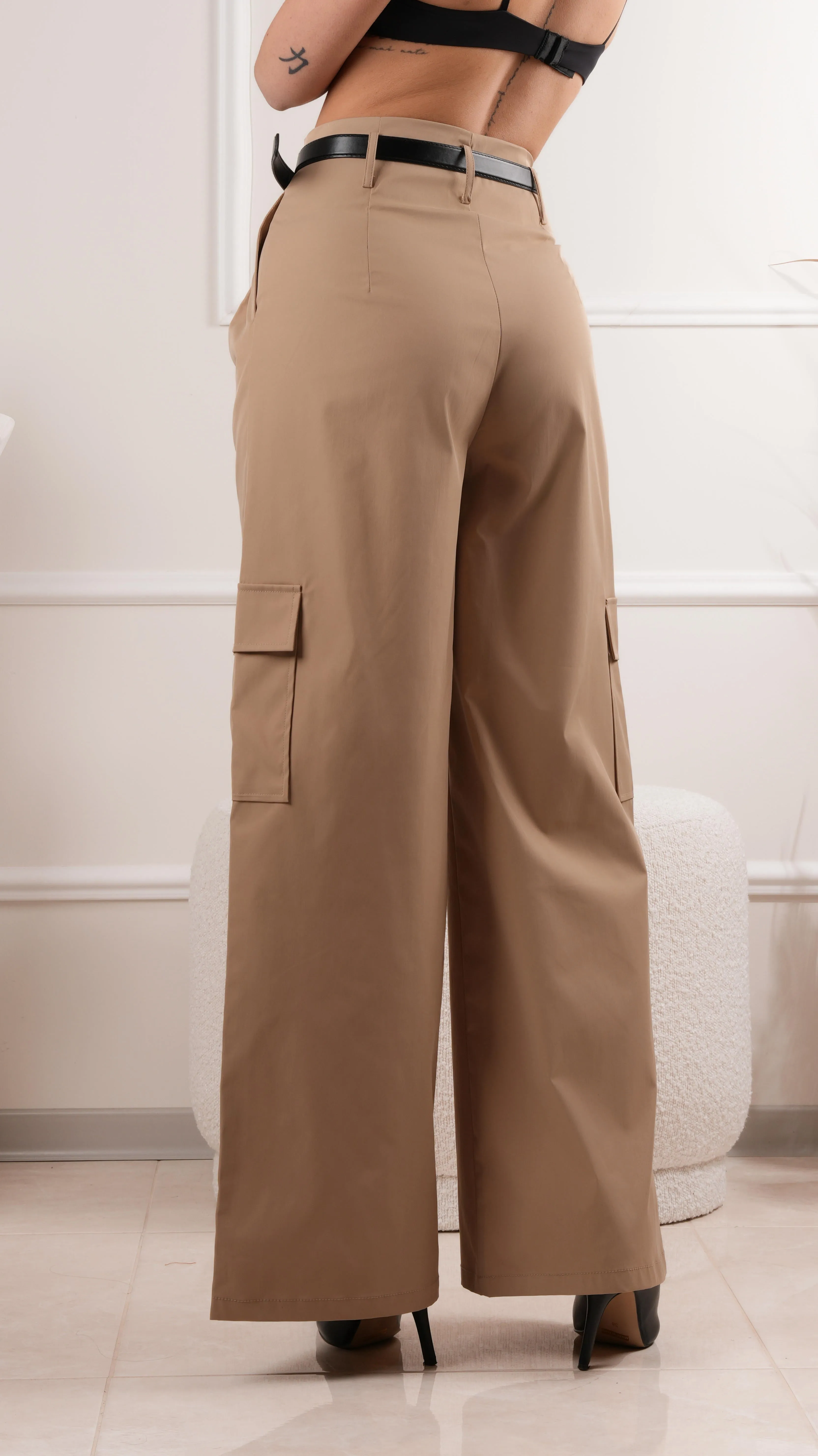 High-waist belted cargo trousers wholesale