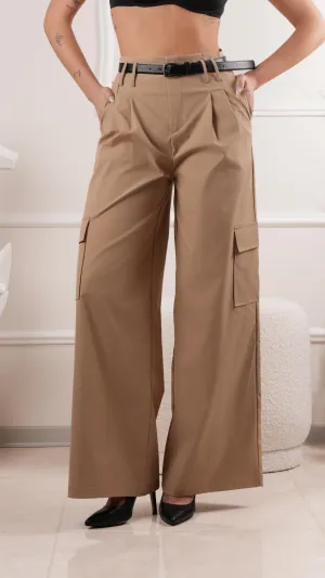 High-waist belted cargo trousers wholesale