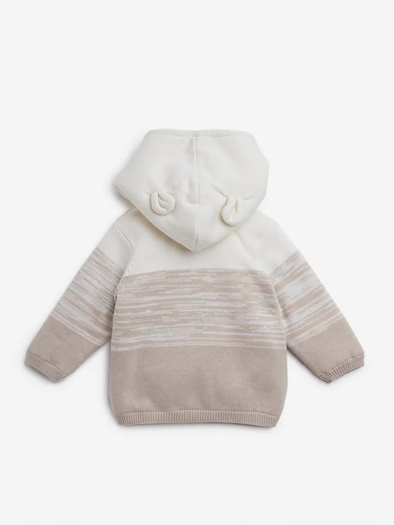 HOP Baby Taupe Stripe Printed Cotton Sweater