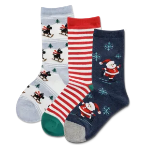HOTSOX Kid's Skating Santa 3 Pack Crew Socks