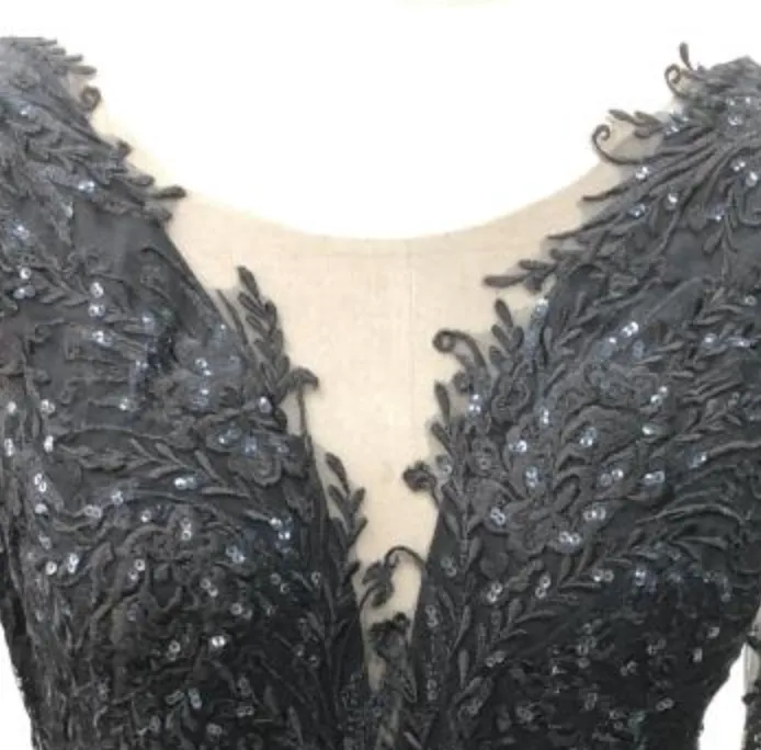 Illusion Black Lace A Line Wedding Bridal with Train