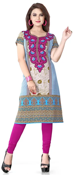 India Tunic Top Long  Kurti Womens Printed Indian Clothing (Magenta)