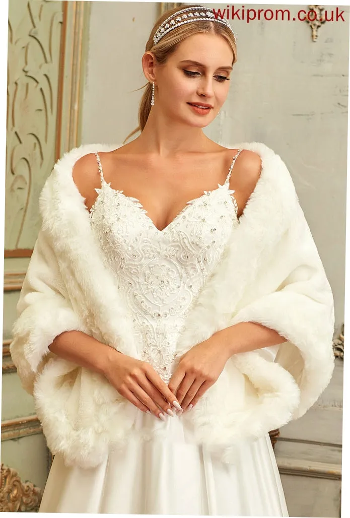 Izabelle Train Ball-Gown/Princess Sequins Dress Lace Satin Sweep Pockets V-neck Beading Wedding Dresses With Wedding Lace
