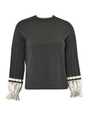 Jamie Multi Color Blouse with accordion pleaded puff sleeve
