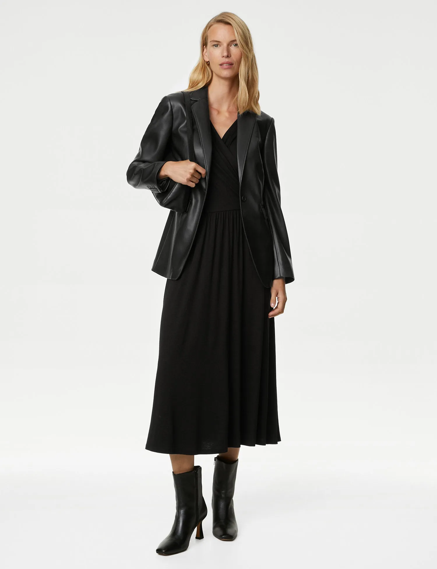 Jersey V-Neck Midi Wrap Dress
