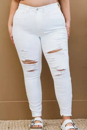 JUDY BLUE Mid-Rise Skinny White PLUS