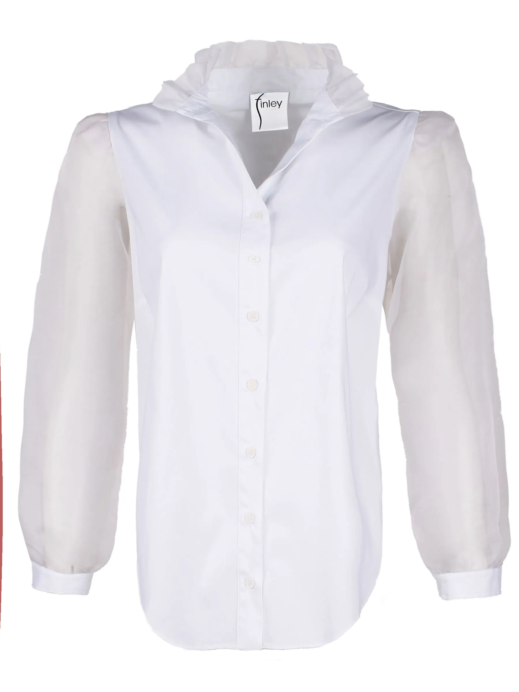 Long Sleeve Mystie Shirt White Poplin with Silk Organza Sleeves