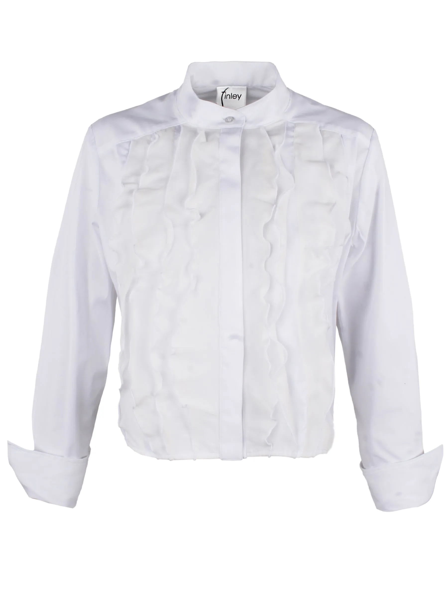 Long Sleeve Raffaele Ruffle Crop Shirt Black Poplin and Silk Organza
