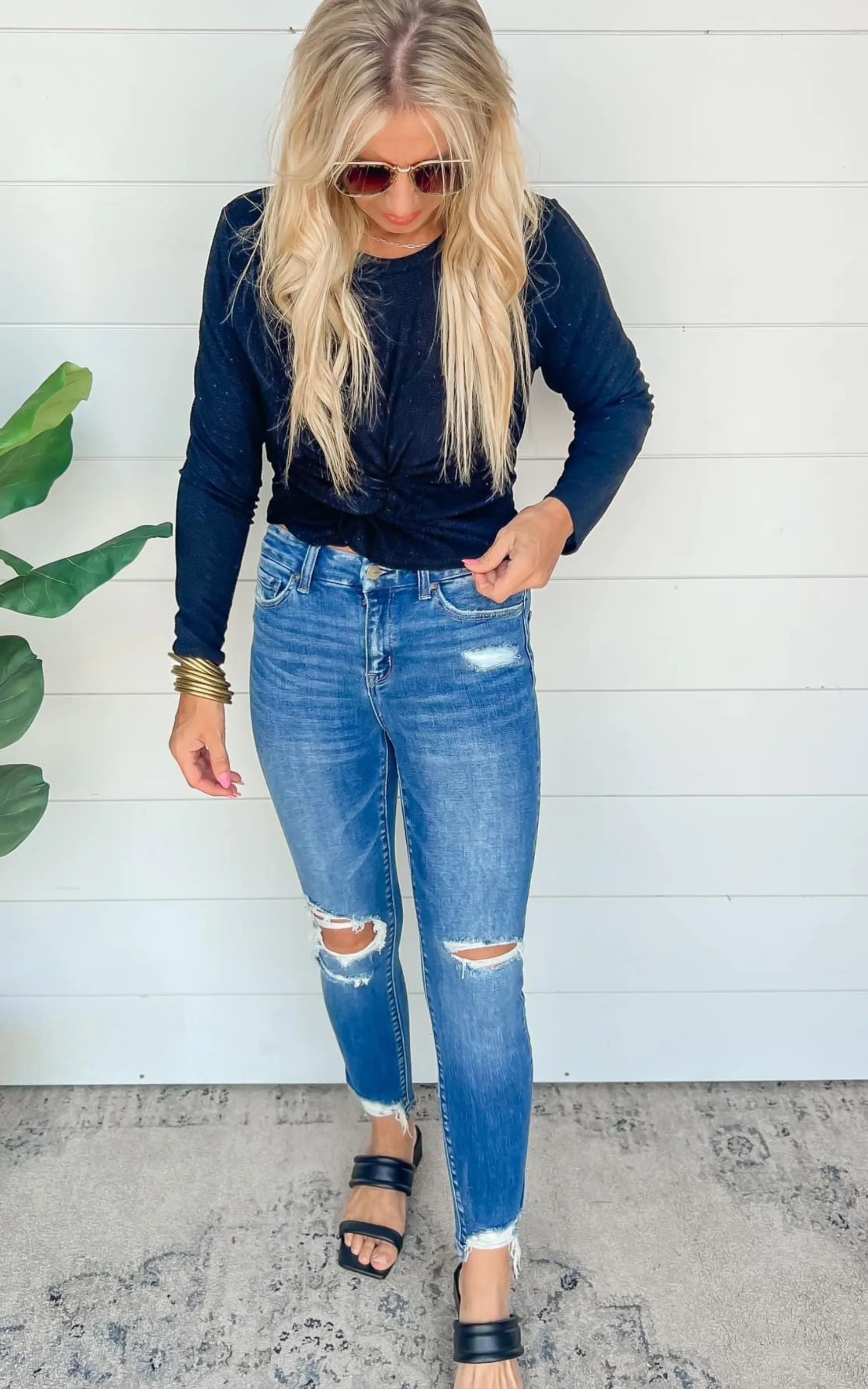 Mid Rise Crop Denim Skinny Jeans | Mica*